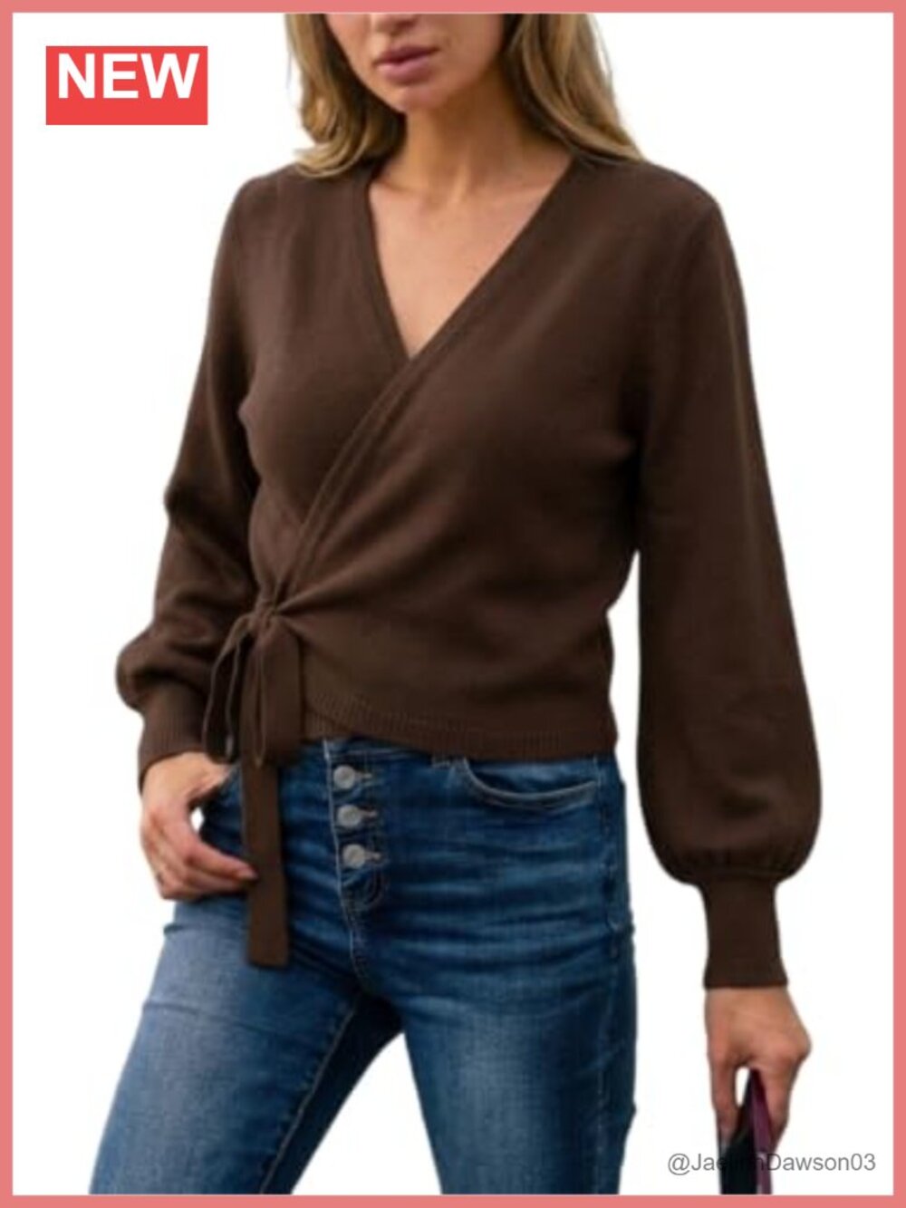 Women's Wrap Sweater Tie Front Cropped Cardigan Lantern Sleeve